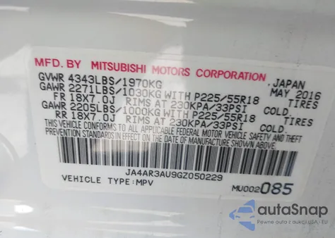 2016 Mitsubishi Outlander Sport 2.0 Es из США, поврежденный, VIN JA4AR3AU9GZ050229